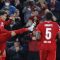 Selebrasi Roberto Firmino (kedua kiri) setelah mencetak gol untuk Liverpool di leg kedua perempat final lawan Benfica pada 14 April 2022.
