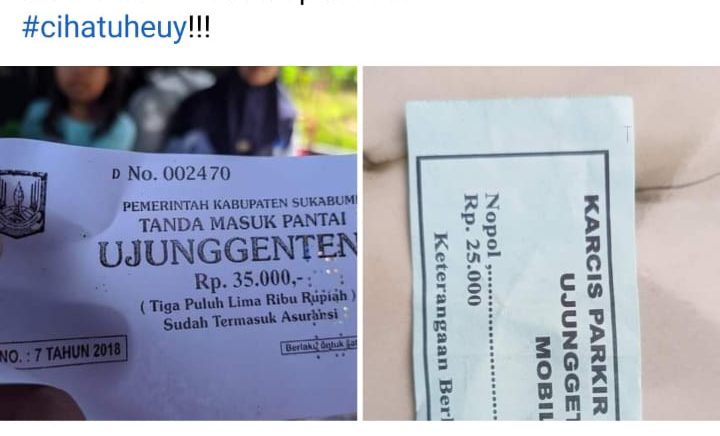 tiket masuk kawasan objek wisata pantai Ujung Genteng, yang berlokasi di Kecamatan Ciracap, Kabupaten Sukabumi