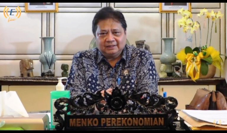 Menteri Koordinator Bidang Perekonomian Airlangga Hartarto saat menyampaikan