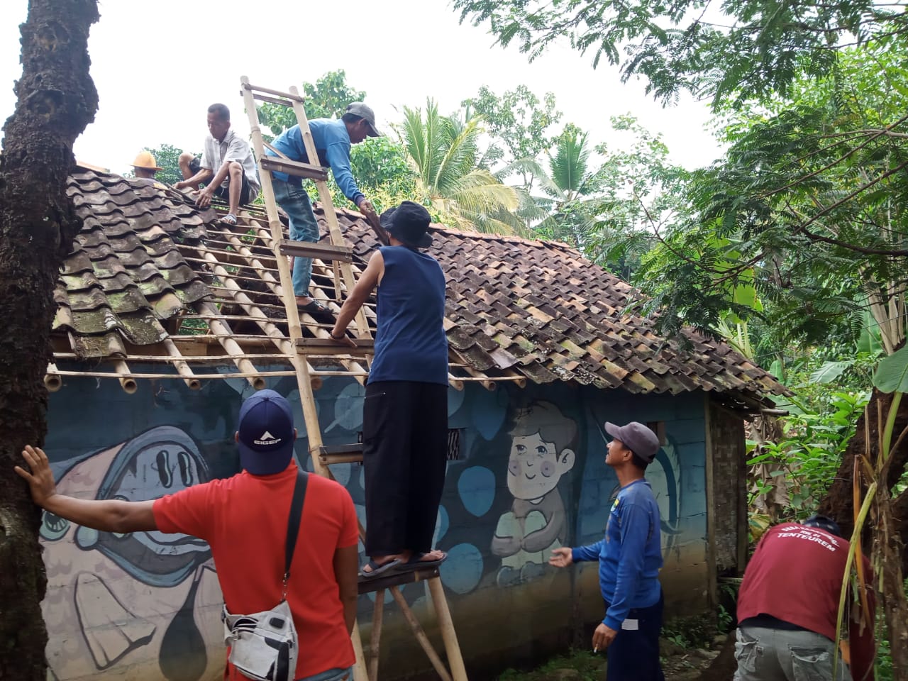 Suasana saat warga lakukan pembongakaran milik Ma Caci warga kampung Marinjung tengah, Desa Karangpapak, Kecamatan Cisolok.