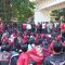 Suasana buruh saat unjuk rasa didepan gedung DPRD Kabupaten Sukabumi