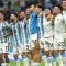 Para pemain Argentina merayakan kemenangan 3-0