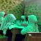 Sejumlah siswa saat belajar di bangunan sekolah darurat yang
