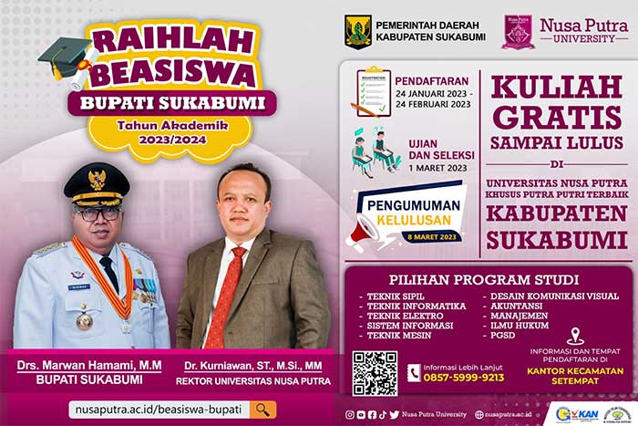 Beasiswa Bupati Sukabumi 2023 Universitas Nusa Putra