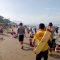 kondisi wisatawan di Pantai Palabuhanratu Kabupaten Sukabumi terpantau padat.