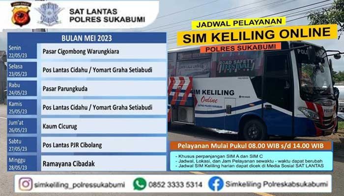 Jadwal SIM Keliling Polres Sukabumi 22-28 Mei 2023