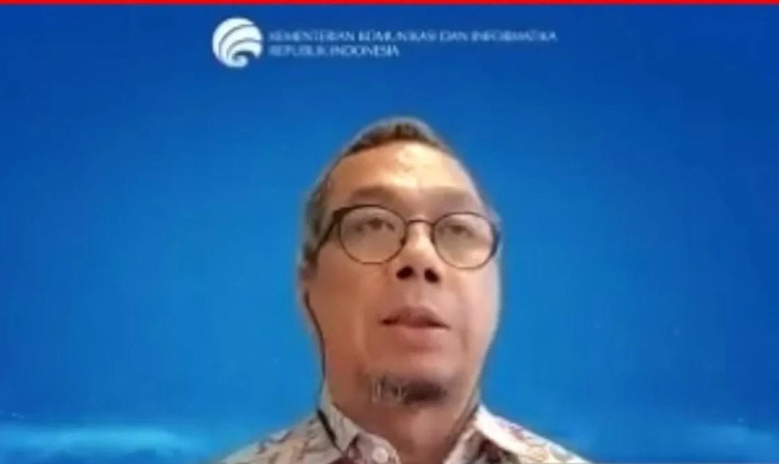 Tangkapan layar saat Direktur Jenderal Informasi dan Komunikasi Publik Kemenkominfo Usman Kansong memberikan paparan dalam diskusi daring "POLEMIK" yang diikuti virtual, Sabtu (29/7/2023) (Fathur Rochman)