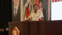 Ketua Umum Partai Gerindra Prabowo Subianto dalam Konsolidasi Akbar di Jakarta International Velodrome, Jakarta Timur, Minggu (16/7/2023). 