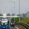 Sektor transportasi penyumbang polusi udara terbesar di Jakarta. Tampak bangunan gedung pencakar langit yang blur di karena polusi udara yang mengambang -Bay Ismoyo/AFP-