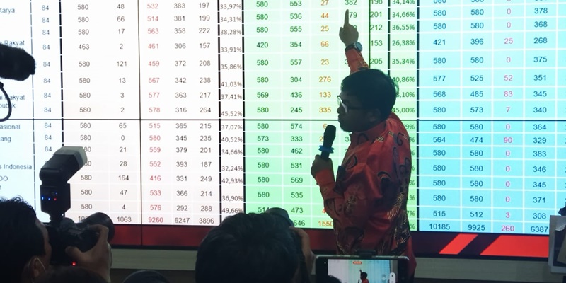 Anggota KPU RI, August Mellaz, dalam jumpa pers di Kantor KPU RI, Jalan Imam Bonjol, Menteng, Jakarta Pusat, Jumat (18/8)