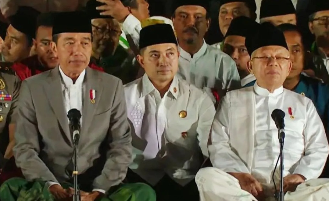 Presiden Joko Widodo dan Wakil Presiden Ma’ruf Amin mengikuti Zikir dan Doa Kebangsaan di halaman Istana Merdeka, Jakarta, Selasa (1/8/2023).  (Rangga Pandu Asmara Jingga).