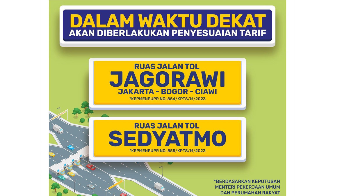 Menurut pihak Jasa Marga, penyesuaian tarif Tol Jakarta-Bogor-Ciawi (Jagorawi) dan Jalan Tol Prof. Dr. Ir. Sedyatmo atau Tol Bandara akan di berlakukan dalam waktu dekat.-jasamarga-