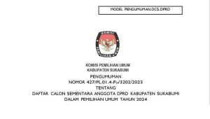 Daftar Calon Sementara Anggota DPRD Kabupaten Sukabumi Dalam Pemilihan Umum Tahun 2024