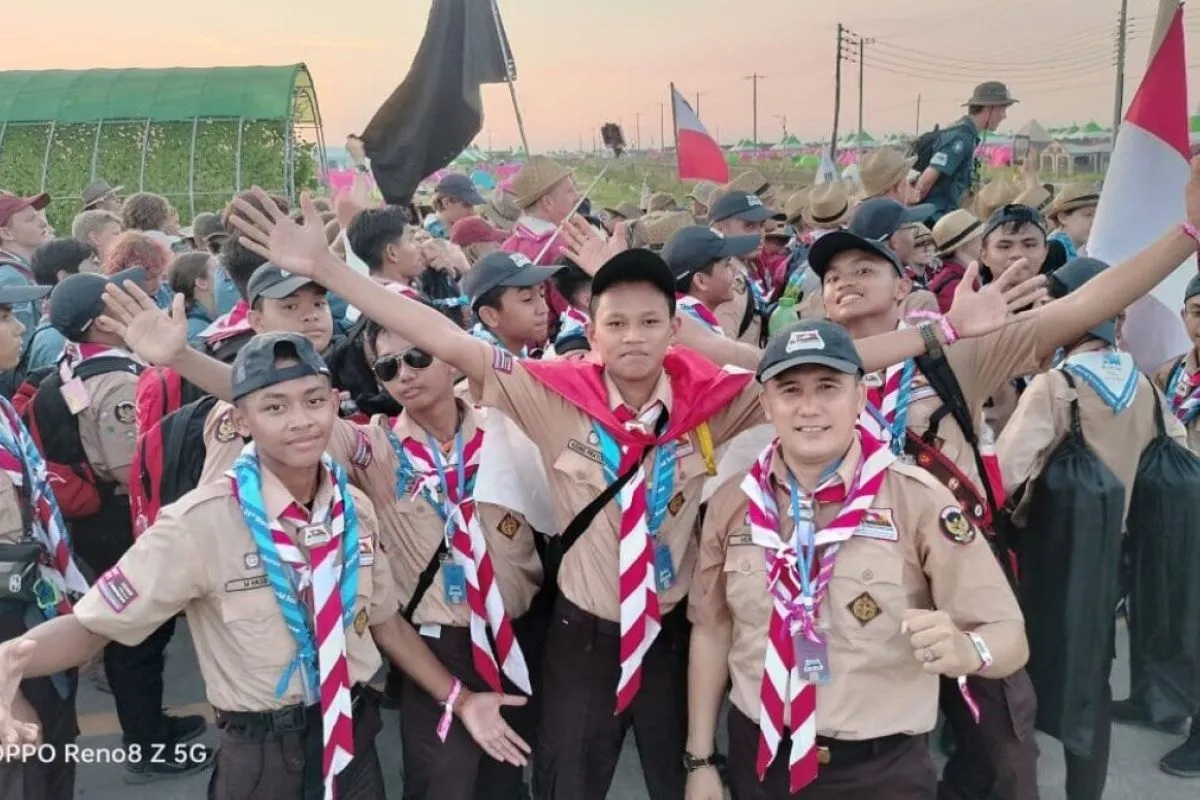 Pramuka asal sumsel di ajang Jambore Dunia di Korea Selatan dari Bumi Perkemahan Sae Man-Geum, Buan, Jeolla. (Antara/HO/Dokpri-Diskominfo)
