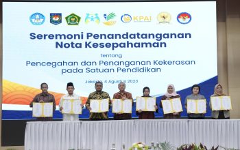Penandatanganan Nota Kesepahaman 5 Kementerian dan 3 Lembaga tentang Pencegahan dan Penanganan Kekerasan di Lingkungan Satuan Pendidikan (4/8/2023)