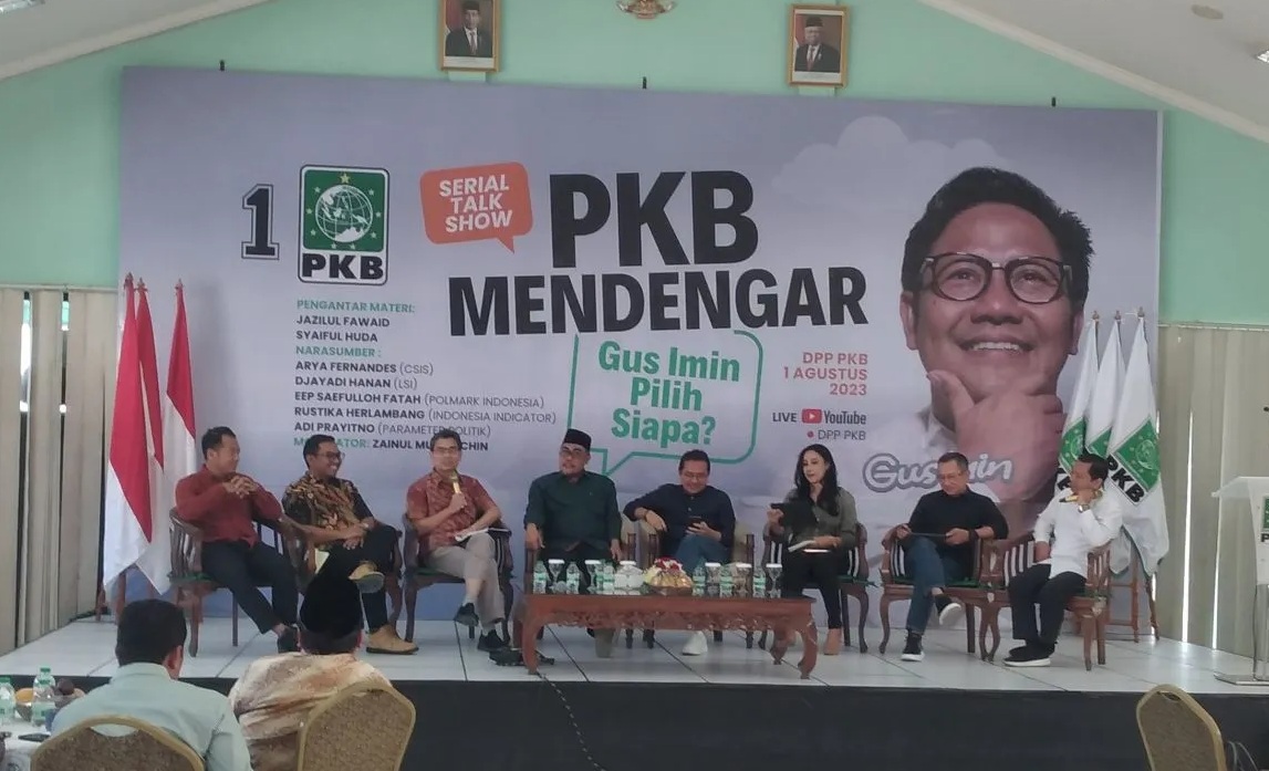 Talk Show PKB Mendengar, dengan tema Gus Muhaimin pilih siapa, di Kantor DPP PKB, Jakarta, Selasa (1/8/2023).