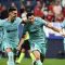 Para pemain Barcelona merayakan gol saat pertandingan Liga Spanyol melawan Osasuna 3 September 2023. (Antara/AFP/ANDER GILLENEA)