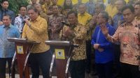 KOALISI : Ketua Umum Partai Gerindra Prabowo Subianto bersama para ketua umum parpol yang tergabung dalam Koalisi Indonesia Maju (KIM) menemui wartawan usai pertemuan tertutup pada 14 September 2023