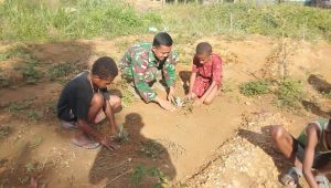 Ajarkan Bercocok Tanam, Satgas Yonif 310 Sukabumi Ajak Anak Papua Tanam Buah Nanas