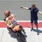 Pembalap Repsol Honda Team MotoGP Marc Marquez keluar dari paddock pada sesi practice balapan MotoGP Mandalika 2023 di Pertamina Mandalika International Street Circuit, Lombok Tengah, NTB, Jumat (13/10/2023). (AHMAD SUBAIDI)