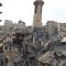 Sejumlah warga mengamati gedung-gedung yang hancur, akibat serangan udara Israel, di Kota Gaza pada Senin (9/10/2023). (Xinhua)