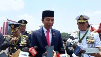 Presiden Joko Widodo memberikan keterangan pers usai memimpin upacara HUT Ke-78 TNI di Monas, Jakarta, Kamis (5/10/2023). (Indra Arief Pribadi).