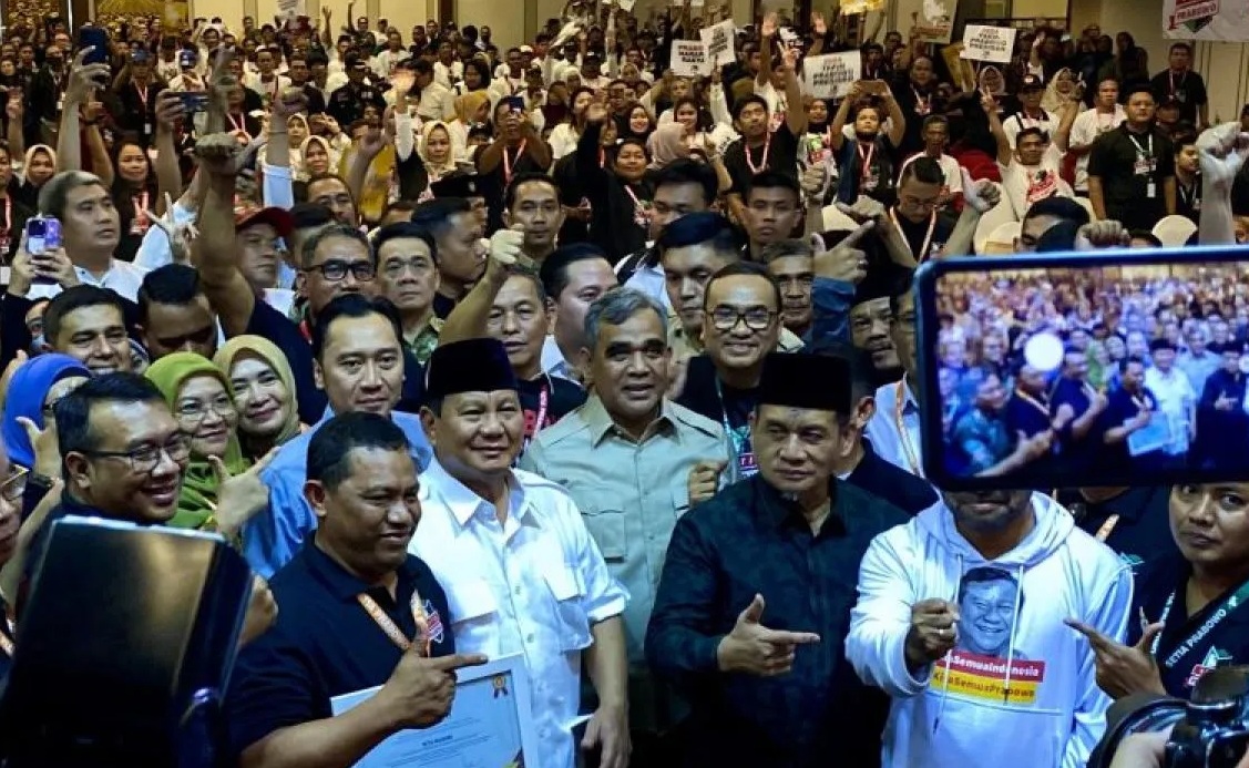 Prabowo Subianto saat menghadiri acara deklarasi Setia Prabowo di Jakarta, Sabtu (7/10/2023). 