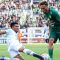 Pesepak bola Persib Bandung I Putu Gede Juni Antara (kiri) mentekel pemain Persebaya Surabaya Jose Pedro Magalhaes Valente pada pertandingan BRI Liga 1 di Stadion Gelora Bung Tomo, Surabaya, Jawa Timur, Sabtu (7/10/2023). Persebaya Surabaya dikalahkan oleh Persib Bandung dengan skor 2-3. (Rizal Hanafi/foc)