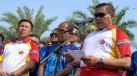 Panglima TNI Laksamana TNI Yudo Margono menyampaikan keterangan pers usai menyambut kedatangan tim The Rising Tide 2023 di Mabes TNI, Jakarta. (Cahya Sari)