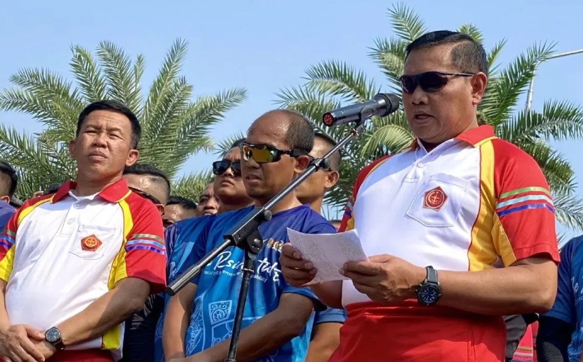 Panglima TNI Laksamana TNI Yudo Margono menyampaikan keterangan pers usai menyambut kedatangan tim The Rising Tide 2023 di Mabes TNI, Jakarta. (Cahya Sari)