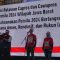 Relawan dari ketiga capres-cawapres yang akan berkontestasi dalam Pemilu 2024, mendeklarasikan Jawa Barat (Jabar) Aman, Kondusif, dan Rukun (Akur) saat Pemilu 2024, di GOR Saparua, Bandung, Senin (27/11/2023). (Ricky Prayoga)