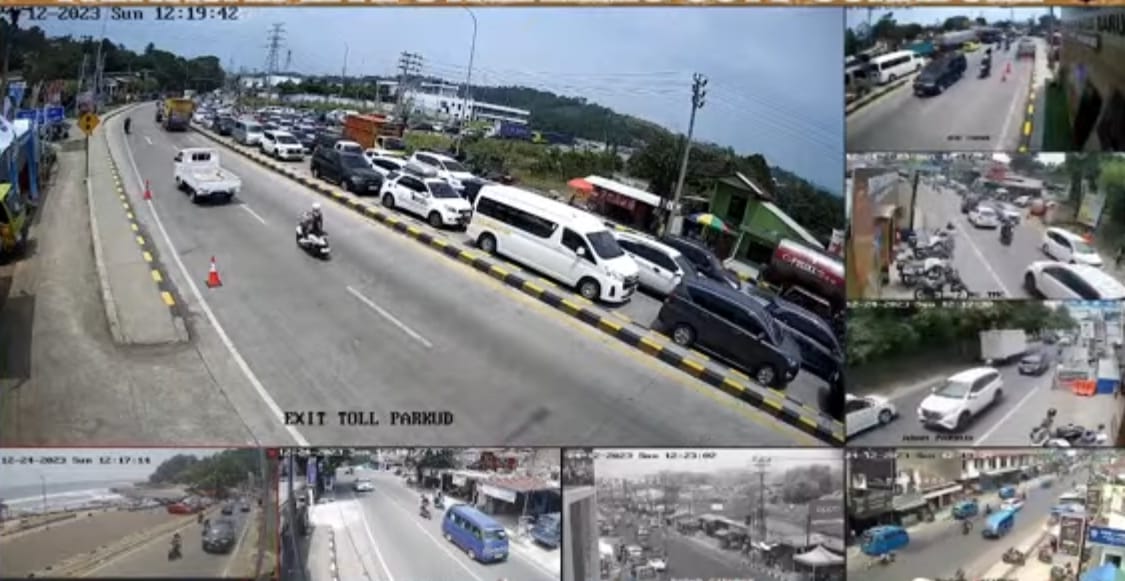 LANCAR : Pantauan CCTV dibeberapa lokasi jalan yang di Pasang Polres Sukabumi terpantau lancar tidak terjadi kepadatan pengendara. (foto : tangkapan layar)