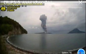 Gambar gunung anak Krakatau dari cctv PVMBG. (PVMBG)