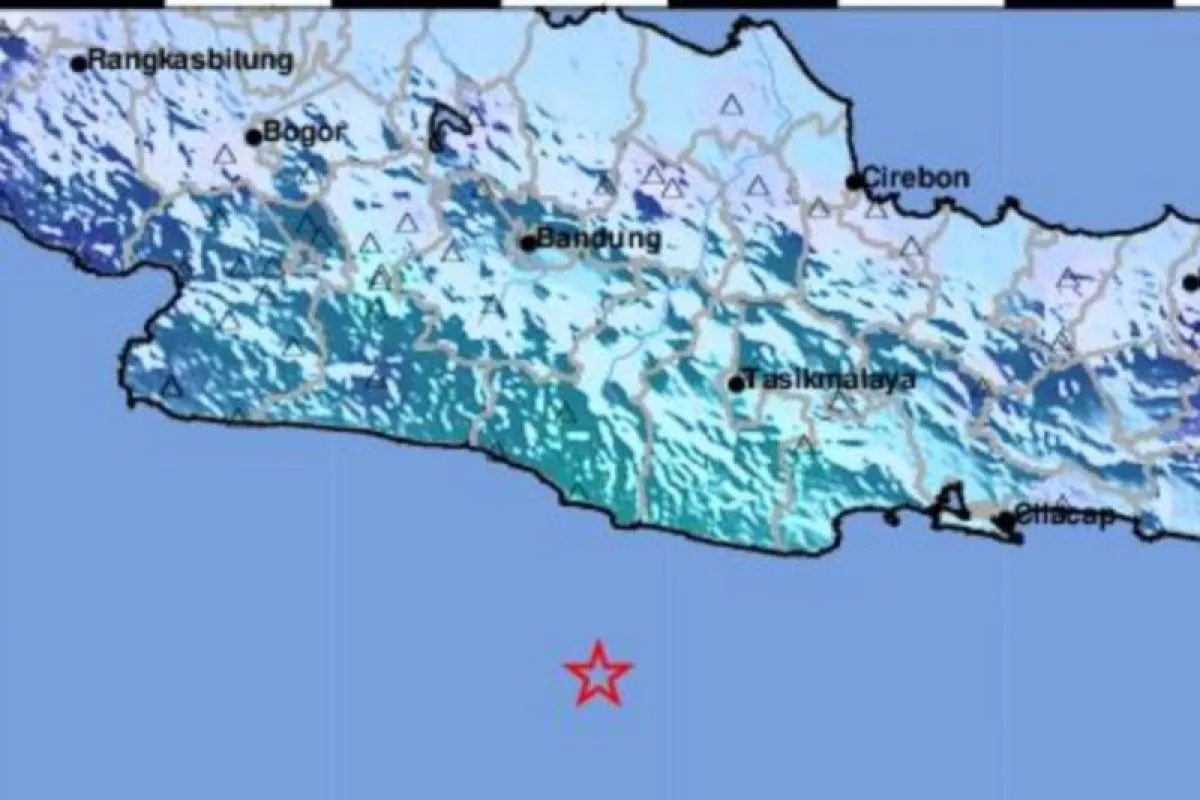 Peta titik gempa yang terjadi di selatan Jawa Barat pada Kamis pagi (28/12/2023). (BMKG)