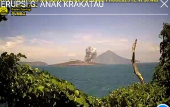 Gunung anak Krakatau dari cctv PVMBG. (PVMBG)