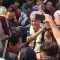 Capres nomor urut 3 Ganjar Pranowo dikelilingi relawannya usai meresmikan Posko Relawan Laskar Ganjar Pranowo (LGP) di kota Bekasi, Jawa Barat, Sabtu (16/12/2023). (Zubi Mahrofi)
