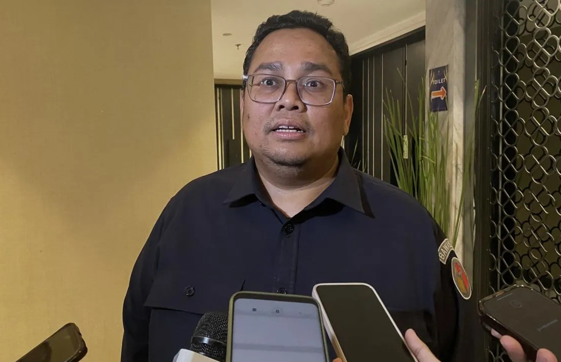 Ketua Bawaslu RI Rahmat Bagja usai Sosialisasi SIETIK DKPP di Jakarta, Senin (18/12/2023). (Hreeloita Dharma Shanti)
