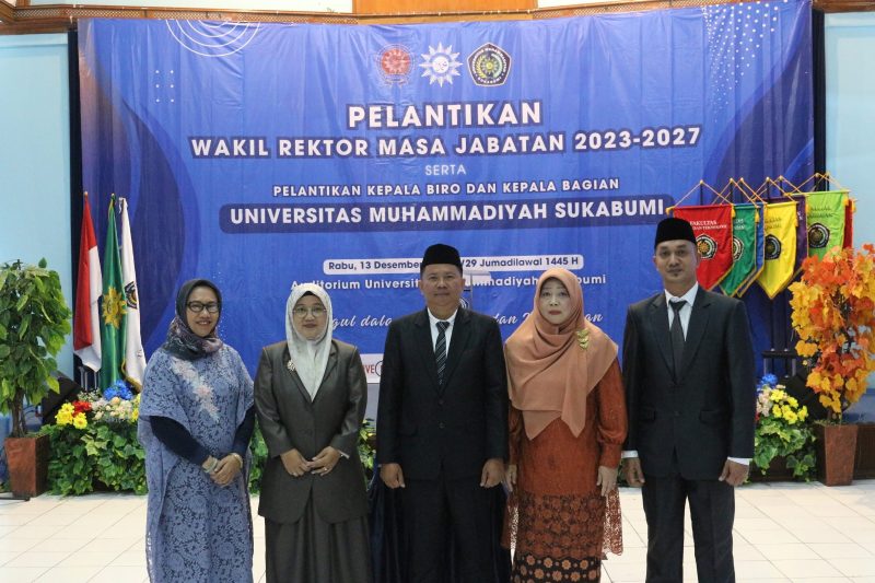 SWAFOTO: (ki-ka) anggota Majelis DIKTILITBANG. Dr. Ir. Paristiyanti Nurwadani., M.P., dan Rektor UMMI Dr. Reny Sukmawani.,M.P., foto bersama para Warek UMMI masa jabatan 2023-2027.(ist)