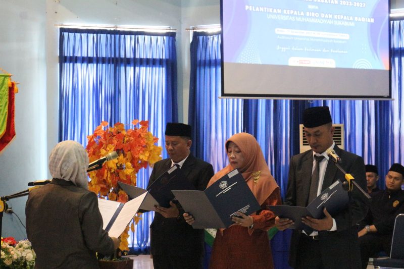 KHIDMAT: Rektor UMMI, Dr. Reny Sukmawani., M.P.,melantik Wakil Rektor (Warek) I, II, III masa jabatan 2023-2027 di Auditorium UMMI,pada Rabu (13/12/2023). (ist)