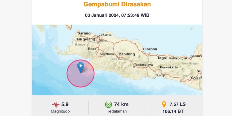 Gempa bumi di Banten, Rabu, 3 Januari 2024/Repro