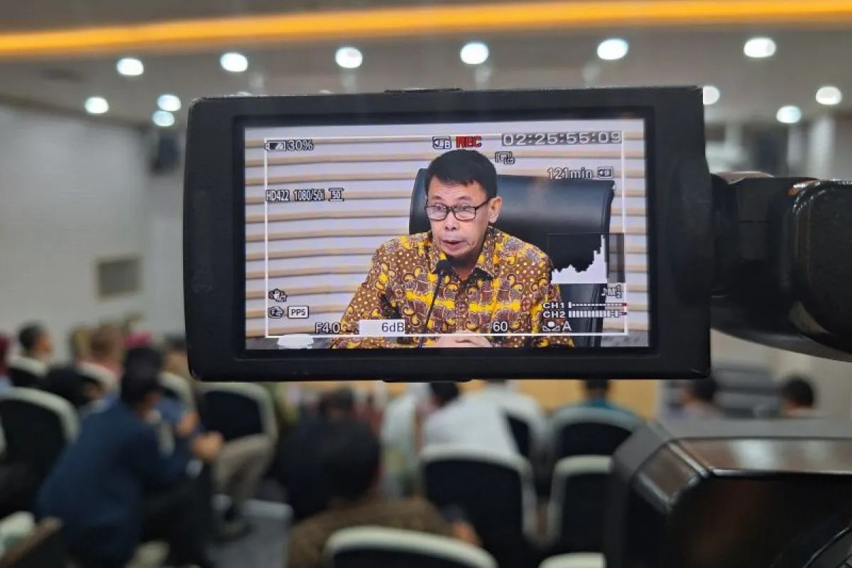 Ketua sementara KPK Nawawi Pomolango berikan pemaparan hasil kerja KPK sepanjang 2023 dalam dalam konferensi pers Kinerja dan Capaian KPK 2023 di Gedung Merah Putih KPK, Jakarta Selatan, Selasa (16/1/2024). (Fianda Sjofjan Rassat)