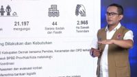 Kepala Pusat Data, Informasi dan Komunikasi Kebencanaan BNPB Abdul Muhari saat memaparkan kondisi kedaruratan bencana selama masa Pemilu 2024 dalam siaran bertajuk disaster briefing di Jakarta, Selasa (13/2/2024). (Youtube-BNPB)