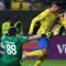 Penyerang Nassr asal Portugal Cristiano Ronaldo (kanan) berlari dengan bola melewati kiper Fayha asal Serbia Vladimir Stojkovic selama pertandingan sepak bola Liga Champions AFC antara Al-Nassr dari Arab Saudi dan Al-Fayha dari Arab Saudi di Stadion Al-Awwal Park di Riyadh pada 21 Februari , 2024. (Fayez Nureldine)