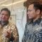 Menko Perekonomian Airlangga Hartarto (kiri) dan Menteri ATR/BPN Agus Harimurti Yudhoyono (AHY) (kanan) saat menjawab pertanyaan awak media di Kantor Kemenko Perekonomian, Jakarta, Senin (26/2/2024). (Bayu Saputra)