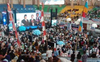 Bapilu Gerindra Jabar bersama TKN Prabowo-Gibran melaksanakan kampanye di GOR Palabuhanratu, Kecamatan Palabuhanratu, Kabupaten Sukabumi, Jabar pada Sabtu (3/2/2024).