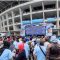 Massa membludak, ribuan orang peserta kampanye akbar Capres-cawapres nomor urut 2, Prabowo Subianto-Gibran Rakabuming Raka yang berada di luar Stadion Utama Gelora Bung Karno (SUGBK) menyaksikan acara lewat videotron, Sabtu (10/2).