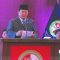 Menteri Pertahanan (Menhan) Prabowo Subianto saat memberikan orasi ilmiah pada Wisuda Universitas Kebangsaan Republik Indonesia (UKRI) di Bandung, Jawa Barat, Kamis (29/2/2024). (Rubby Jovan)