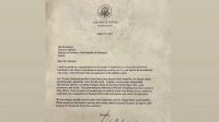 Tangkapan layar surat ucapan selamat dari Presiden Amerika Serikat Joe Biden untuk Calon Presiden Prabowo Subianto yang diserahkan oleh Dubes AS untuk ASEAN Yohannes Abraham ke Prabowo di Kantor Kemhan RI, Jakarta, Kamis (14/3/2024).