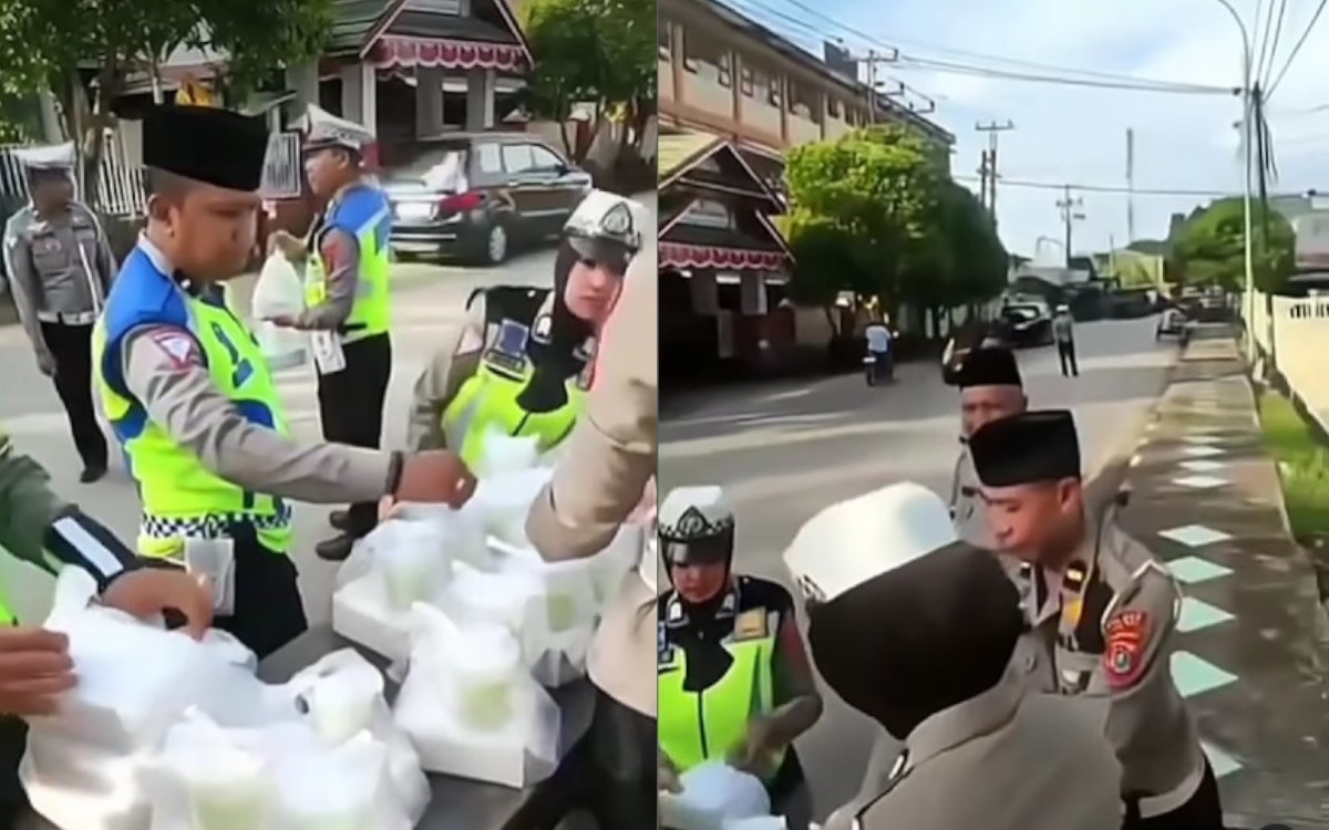Ketika anggota polisi sedang bagi-bagi takjil, masyarakat pun tak mau lewat karena dikira sedang sweeping alias razia kendaraan-Foto/Tangkapan Layar-