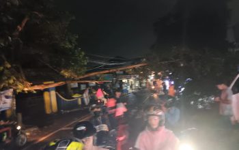 POHON TUMBANG: Kondisi dahan pohon tumbang di Jalan Palabuhan II tepatnya Pasar Panggleseran, Desa Sirnaresmi, Kecamatan Gunungguruh, Kabupaten Sukabumi, Rabu (24/4).(Foto : BAMBANG/RADARSUKABUMI)